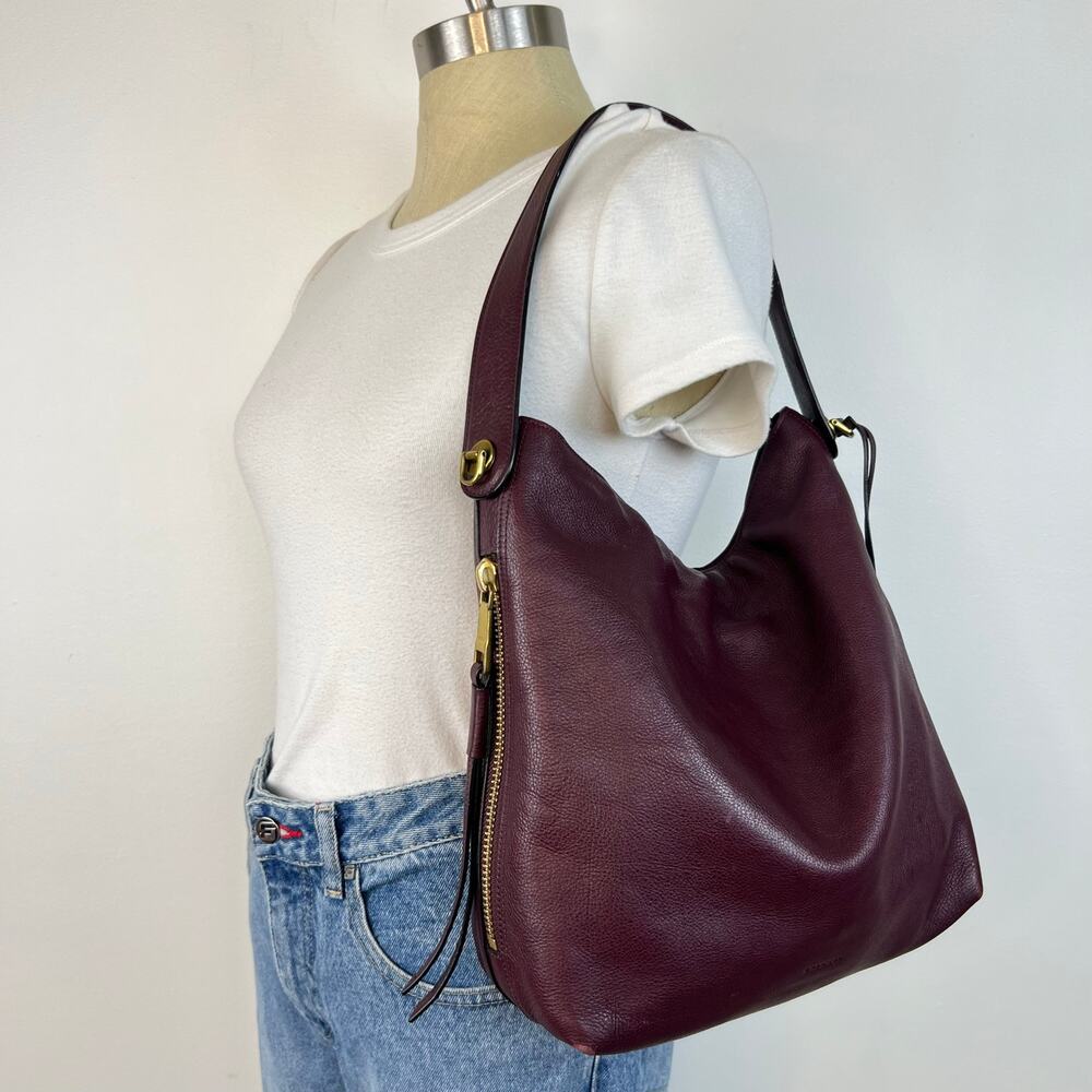 Fossil Amelia Burgundy Leather Convertible Hobo Shoulder Purse Bag - Picture 12 of 14